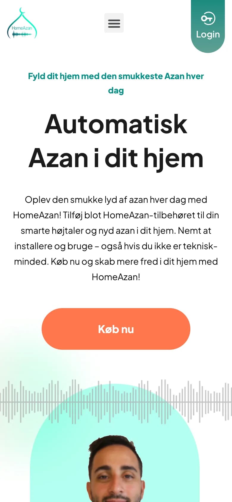 Landingssiden for HomeAzan på en mobil