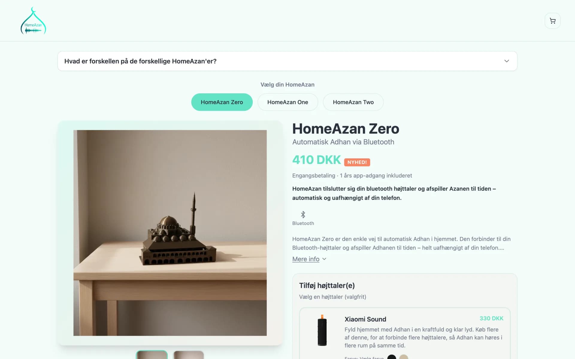 Shoppen, hvor man vælger mellem HomeAzan Zero, One og Two