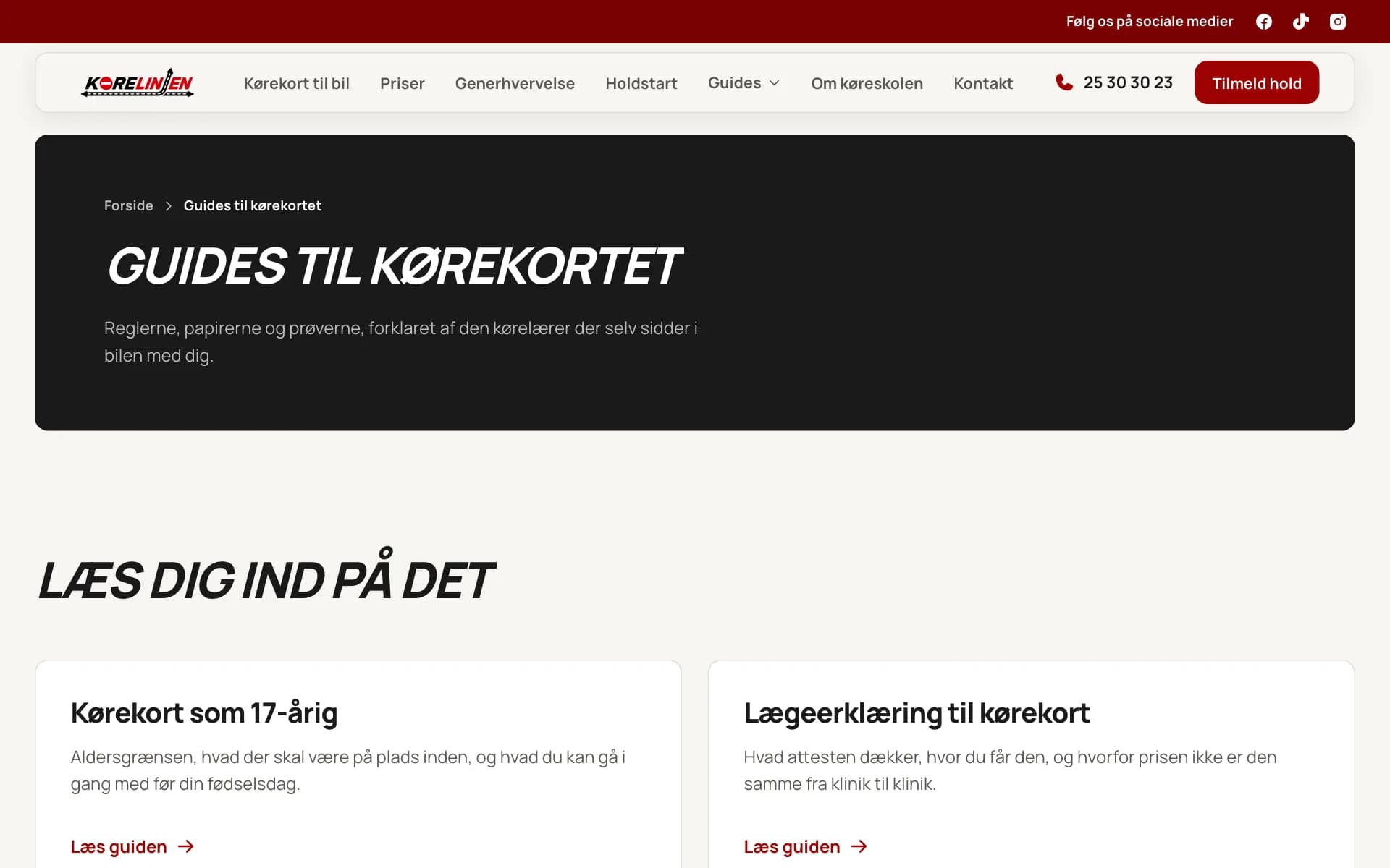 Oversigten over guides til kørekortet på korelinjen.dk