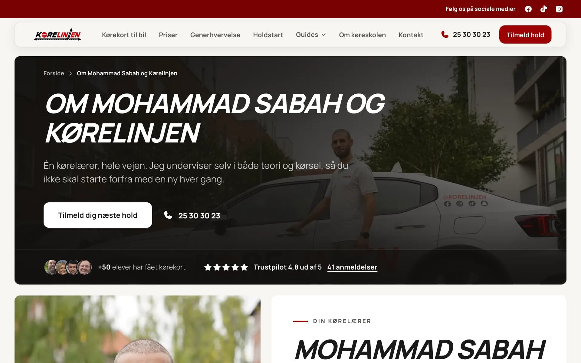 Siden om Mohammad Sabah og Kørelinjen med et portræt af ham