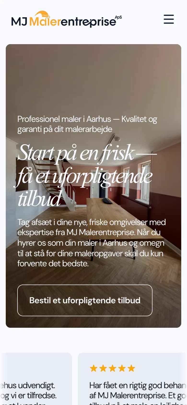 Forsiden af mjmaler.dk på en mobil